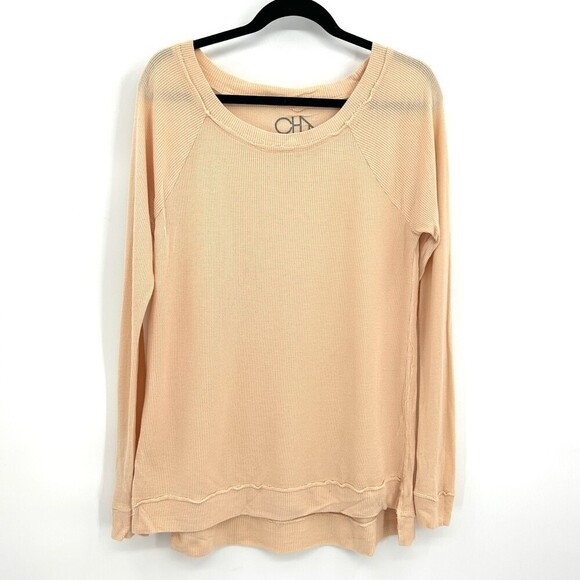 NWT CHASER Pink Peach Round Neck Oversized Thermal Shirt Top Size Small - Picture 1 of 4